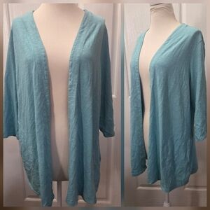 Denim & Co Open Cardigan Top Duster  Blue Large Beach Beachy CottageCore QVC